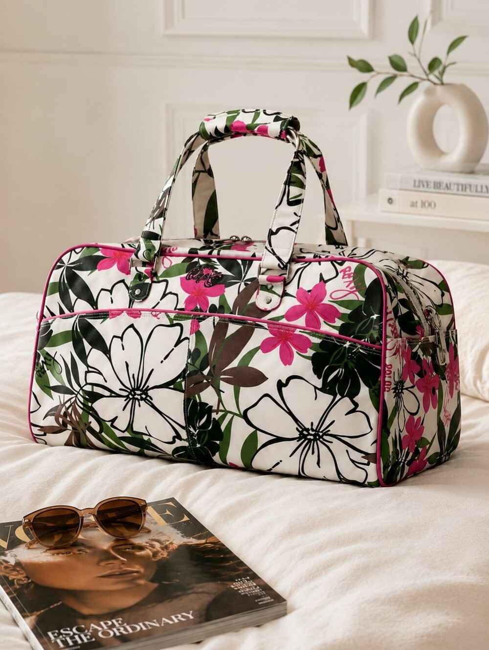 Roxy Y2K Rolling Duffle Bag Tropical Hibiscus Floral Carry On Luggage 27”